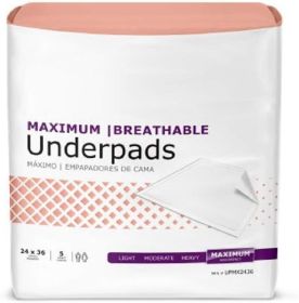 Breathables Underpads 24" x 36". Pack of 70 Durable Fluff/Disposable Underpads White Poly Backing Heavy Absorbency Leak-Resistant Underpads