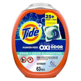 Tide Ultra OXI Power PODS with Odor Eliminators Laundry Detergent Pacs;  63 Count